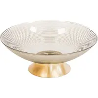 Housevitamin Design Fruitschaal - Glas - 24,5x8,5 cm - Goud - Smokey Glas - Schaal - Gouden Voet