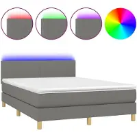 vidaXL Boxspring met matras en LED stof donkergrijs 140x190 cm