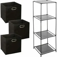 Bathroom Solutions Kastmandjes/opberg mandjes - zwart - 3x stuks van 29 Liter - In rekje van 34 x 98 cm - Opbergmanden