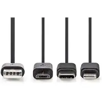 Nedis 3-in-1-Kabel | USB 2.0 | USB-A Male | Apple Lightning 8-Pins / USB Micro-B Male / USB-C Male | 480 Mbps | 1.00 m | Vernikkeld | Rond | PVC | Zwart | Label - CCGL60620BK10