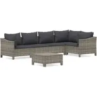 vidaXL 6-delige loungeset voor de tuin met kussens, grijs, polyrotan