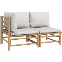 vidaXL 2-delige Loungeset met kussens bamboe lightgrijs