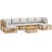 vidaXL 8-delige Loungeset met kussens bamboe lichtgrijs