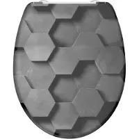 Schutte WC-Bril 82392 GREY HEXAGONS - Duroplast - Soft Close - Afklikbaar - RVS-Scharnieren - Belastbaar tot 175 kg - Decor - 3-zijdige Print