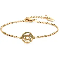 CO88 Collection 8CB-91247 Stalen Jasseron Armbandje met Oog Hangertje - 12mm Doorsnee - Jasseron - 2mm - 16+3cm - Staal - Goudkleurig