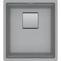 Franke KUBUS 2, modelnummer KNG 110-37, afmetingen 410x460 mm, sifon als drukknopafvoer, met verborgen overloop en afvoer, inclusief afvoerset, kleur steingrijs