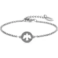 CO88 Collection 8CB-91242 Stalen Jasseron Armbandje met Duif Hangertje - 12mm Doorsnee - Vogel - Jasseron - 2mm - 16+3cm - Staal - Zilverkleurig
