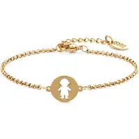 CO88 Collection 8CB-91251 Stalen Jasseron Armbandje met Jongen Hangertje - 12mm Doorsnee - Jasseron - 2mm - 16+3cm - Staal - Goudkleurig