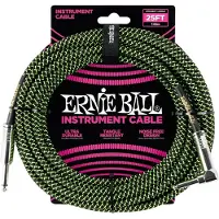 Ernie Ball 6066 25ft Straight-Angle Instrument Cable Black/Green