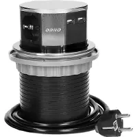 ORNO INOX Pop-up Bureau stekkerdoos - 3x stopcontact - 2x USB laadpoort - Randaarde - RVS afwerking