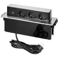 ORNO Stekkerdoos met USB - Inbouw verdeelstekker - Stekkerblok met 3 stopcontacten en USB-A & USB-C - Bureau stekkerdoos RVS afwerking - Randaarde