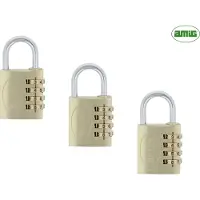 AMIG Hangslot Ø5 / 40x77mm – 4-cijferig Cijferslot – Messing – Geweldige Bouwkwaliteit – Set 3 Stuks