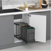 Emuca Afvalbak 2x12 Liter – Inbouw Prullenbak – Uittrekbare afvalemmer – Geschikt voor deurbreedte 28 cm, inbouwdiepte 46 cm & Kasthoogte 42 cm – Antraciet