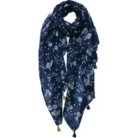 Juleeze Sjaal Dames Print 90x180 cm Blauw Wit Synthetisch Bloemen