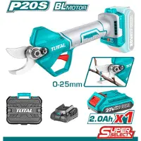 Total Snoeischaar - Takkenschaar - Lithium ion 2,0ah 20V - 0-25mm snijdiameter - Inclusief 1x accu, 1x lader, 1x slijpsteen & opbergkoffer