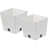 Prosperplast Plantenpot/bloempot - 2x - buiten - kunststof - wit - Eco wood look - D24 x H24 cm