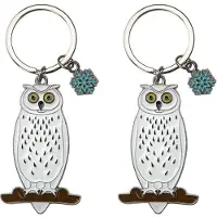 Nature Planet Dieren Sleutelhanger - 2x stuks - witte uil - metaal - 5 cm - Dieren cadeau artikelen - uilen