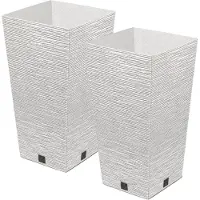 Prosperplast Plantenpot/bloempot - 2x - buiten - kunststof - wit - Eco wood look - D20 x H38 cm