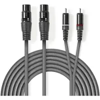 Nedis Gebalanceerde Audiokabel - 2x XLR 3-Pins Female - 2x RCA Male - Vernikkeld - 3.00 m - Rond - PVC - Donkergrijs - Kartonnen Sleeve