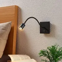 LINDBY LED-wandlamp Mayar, zwart, Slaapkamer, metaal, Modern, LED wandlamp