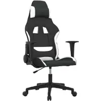 vidaXL Gamingstoel met massagefunctie, zwart en wit, met stoffen bekleding