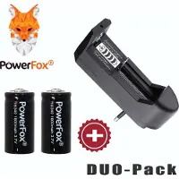 Powerfox 2x 16340 Lithium batterij 3,7V 1800mAh + OPLADER (Geschikt voor 18650, 16340, 14500, 10440, 14500) batterijen.