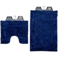 Wicotex Wicotex-Badmat set met Toiletmat-WC mat-met uitsparing blauw uni-Antislip onderkant