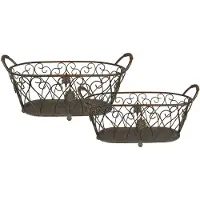 Clayre & Eef Opbergmand set van 2 60x30x26 / 49x23x22 cm bruin ijzer mand