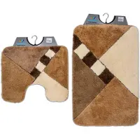 Wicotex Wicotex-Badmat set met Toiletmat-WC mat-met uitsparing taupe-beige geblokt-Antislip onderkant