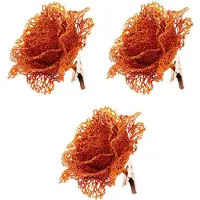 COSY&TRENDY Oranje kanten glitter roos op clip 10 cm - Feestversiering/decoratie