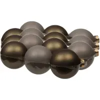 Othmar decorations 18x stuks kerstversiering kerstballen eucalyptus grijs/bruin van glas - 8 cm - mat/glans - Kerstboomversiering