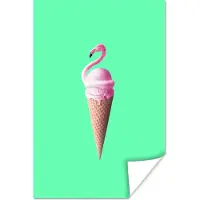PosterMonkey Poster IJshoorntjes - IJs - Flamingo - Roze - Groen - 20x30 cm - Cadeau meisje 7 jaar