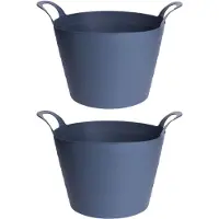 Excellent houseware 2x Stuks Flexibele emmers/wasmanden - 30L - blauw - kunststof - Wasmanden