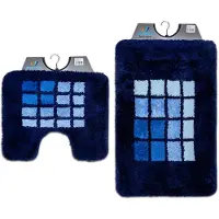 Wicotex Wicotex-Badmat set met Toiletmat-WC mat-met uitsparing blauwe rand geblokt-Antislip onderkant