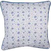 Clayre & Eef Kussenhoes 40x40 cm Wit Blauw Katoen Vierkant Roosjes Blauw