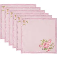 Clayre & Eef Servetten Katoen Set van 6 40x40 cm Roze Vierkant Rozen Roze