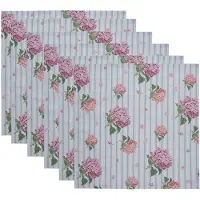 Clayre & Eef Servetten Katoen Set van 6 40x40 cm Blauw Roze Hortensia Blauw