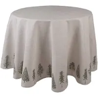 Clayre & Eef Tafelkleed Ø 170 cm Beige Groen Katoen Rond Dennenbomen Groen