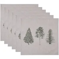 Clayre & Eef Servetten Katoen Set van 6 40x40 cm Beige Groen Vierkant Dennenbomen Groen