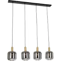 QAZQA Hanglamp zwart met goud en smoke glas incl. 4 PUCC - Zuzanna