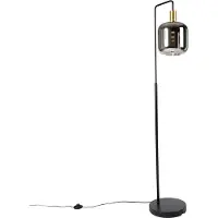 QAZQA Vloerlamp zwart met goud en smoke glas incl. PUCC - Zuzanna