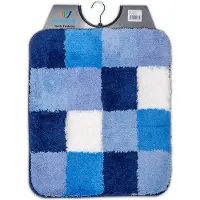 Wicotex - Bidetmat - WC mat - Toiletmat blokken Wit Blauw - Badmat - Antislip onderkant - Afmeting 50x60cm
