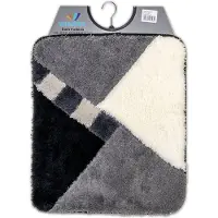 Wicotex - Bidetmat - WC mat - Toiletmat Zwart Wit Grijs schuin geblokt - Badmat - Antislip onderkant - Afmeting 50x60cm