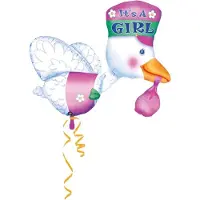 Amscan folieballon it's a girl ooievaar 81 x 35 cm roze/wit