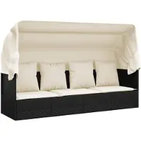 vidaXL Loungebed met luifel en kussens poly rattan zwart