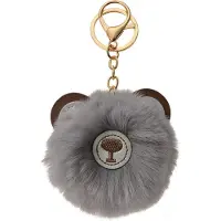 Juleeze Sleutelhanger Pompom Grijs Pluche Beer