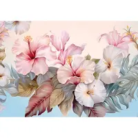 Fotobehang - Natuur - Bloemen - Schilderen - Bladeren - Pastel - Vliesbehang- 312x219cm (lxb)