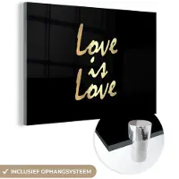 MuchoWow Glasschilderij 180x120 cm - Schilderij acrylglas - Quote - Liefde - Goud - Foto op glas - Schilderijen