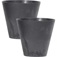 Prosperplast Set van 4x stuks kunststof bloempotten betonlook 30 cm antraciet grijs - Bloempotten/plantenpotten voor binnen en buiten