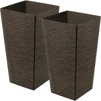 Prosperplast Plantenpot/bloempot - 2x - buiten - kunststof - donkerbruin - Eco wood look - D34 x H66 cm